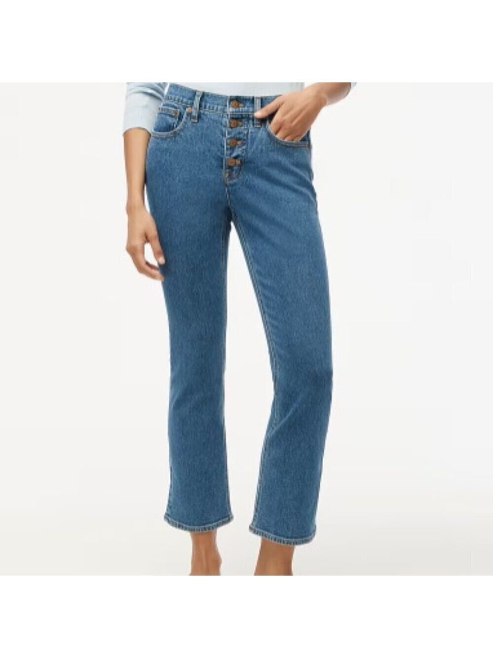 J. CREW Mid-Rise Flare Crop Denim Jeans with Button Fly Size 31 Medium Wash